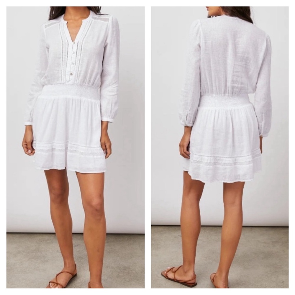 Rails Solid White Lace Trim Jasmine Linen Blend Dress Women’s Size Small